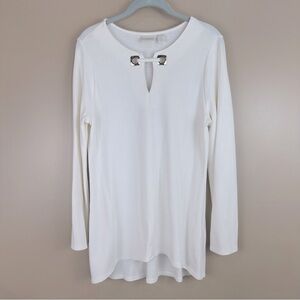 Chico's Off White Cream Keyhole Cut Out Tunic Blouse Top 1 Medium